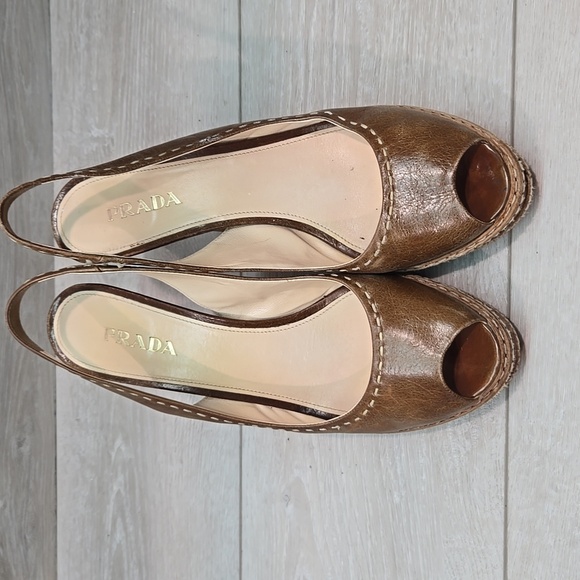 Prada Women Vintage Y2K Brown Peep-Toe Slingback Heels Shoes Sz 40/10 - Picture 3 of 13